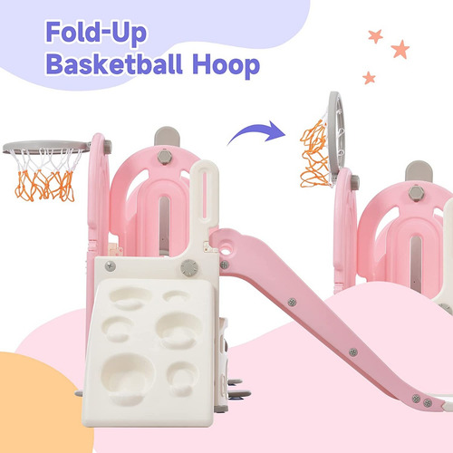 Tobogan 5 En 1 Para Niños Columpio Color Rosa Marca Merax
