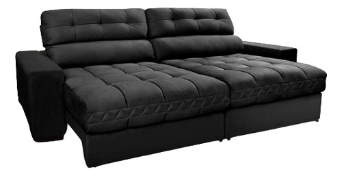 Sofá Retrátil e Reclinável com Molas Ensacadas Cama inBox Master 2,52m Tecido Suede Preto