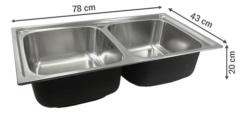 Bacha De Cocina Doble Pileta Acero Inoxidable 78 X 43 X 20cm Color Semimate