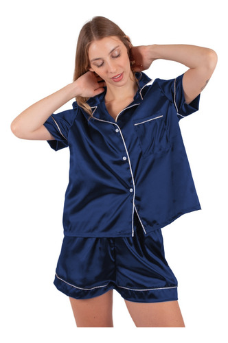 Pijama Dama Saten Mujer Comodo Camisa Y Pantalon Premium