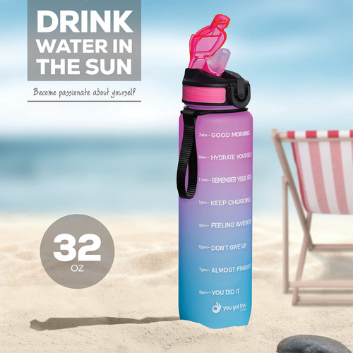 Botella De Agua Motivacional 946 Ml Con Marcador De Tiempo