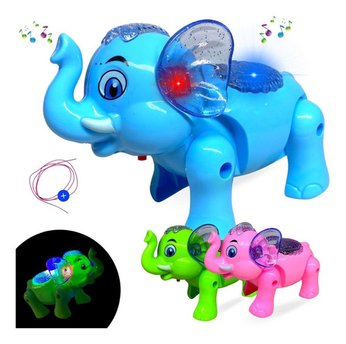 Elefante De Brinquedo Com Som E Luz Musical Anda Led Animal Cor Rosa