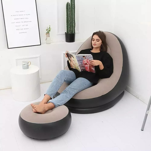 Sillón Inflable Puff Tumbona Con Reposa Pies Color Variado