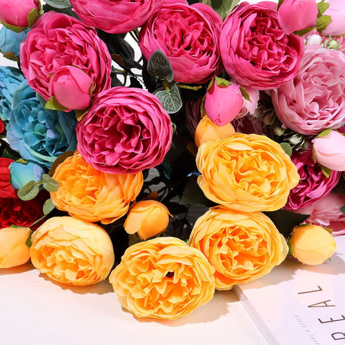 . Bouquet De Peonías, Rosas Artificiales, Flores