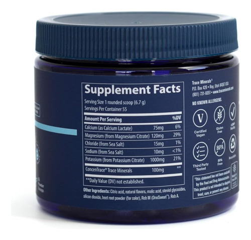 Trace Minerals Electrolitos Cetogénicos En Polvo 369 G Sabor Limonada De Fresa