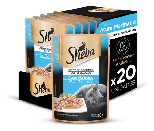 Caixa 20 Ração Úmida Sheba Sachê Gatos Adulto Sabor Atum 85g