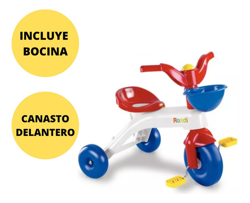 Imagen 3 de 7 de Triciclo Infantil Para Bebe Rondi Junior Rider Azul Y Rojo