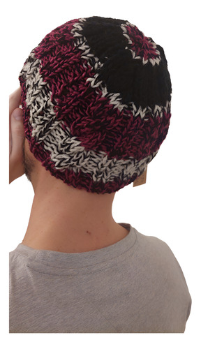 Gorro De Lana Tejido A Mano Artesanal Gm05 Único Adulto Violeta Rayado Melange