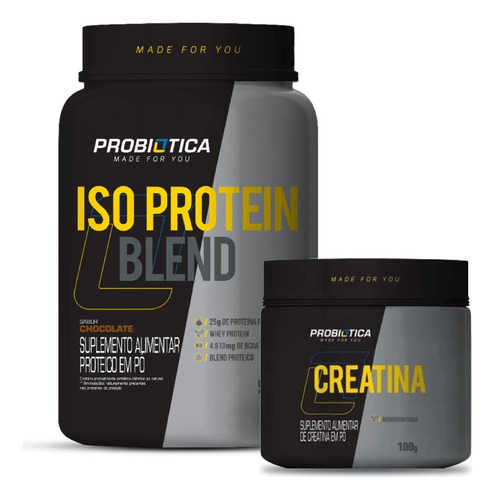 Combo Iso Protein Blend Pote 900g, Creatina 100g  Probiótica