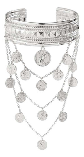 Pulseira Bracelete Dourado Prateado Com Moedas Decorativas
