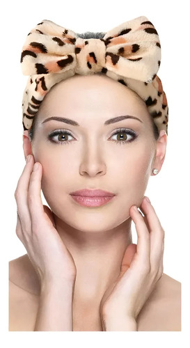 Vincha Elastica Soft Con Moño Skincare/maquillaje/masajes Marrón Animal Print