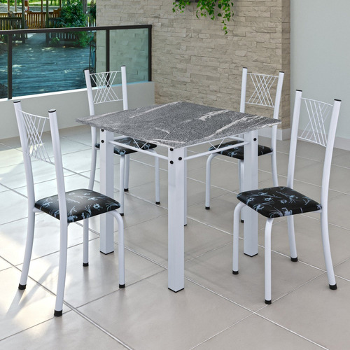 Conjunto De Jantar Mesa 70x70cm Tampo De Granito Topázio
