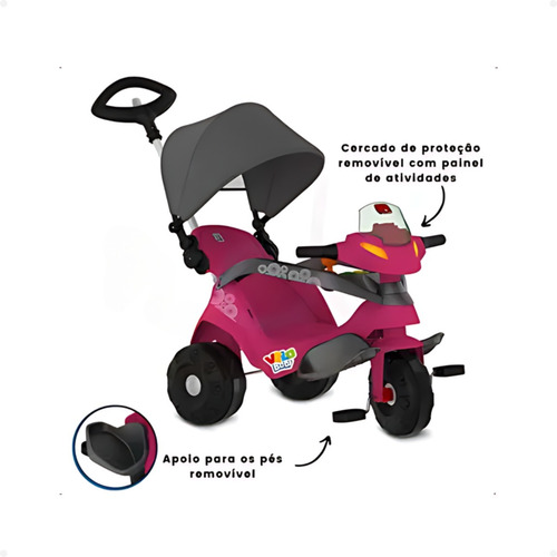 Velobaby Reclinavel Com Capota Triciclo Bandeirantes Rosa