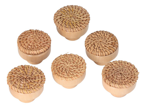 Perillas De Armario De Madera De Ratán, 6 Unidades, Redondas