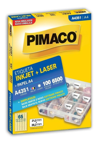 Etiqueta Pimaco Inkjet + Laser - A4351 02180