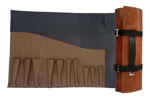 Imagen 1 de 9 de Bolso Porta 10 Cuchillos Cuero Cocina Parrilla + Grabado