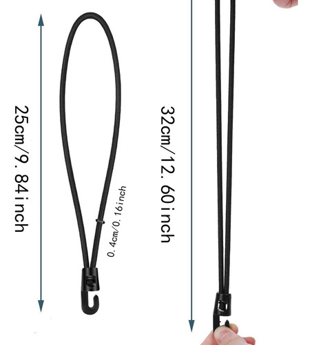 20x Cordones De Bungee De 25 Cm De Lona Portátil Negro