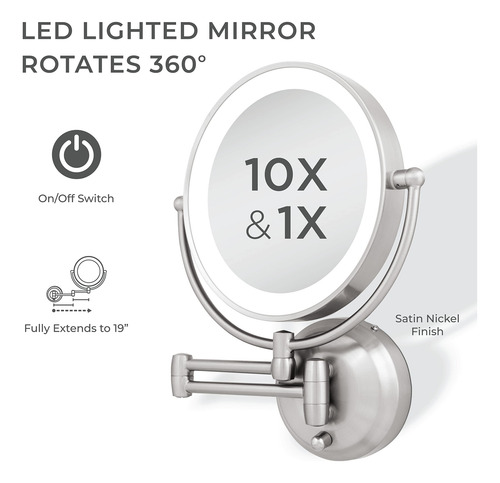 Espejo De Maquillaje Zadro 11 Led Montado En La Pared, 10 X
