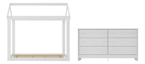 Cama Infantil Montessoriana para Colchão 150 x 70cm com Cômoda Bambolê Multimóveis MX4287 Branco