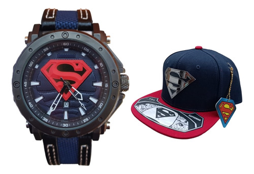 Reloj Superman Hombre De Acero + Snapback Gorra Dc Comics 