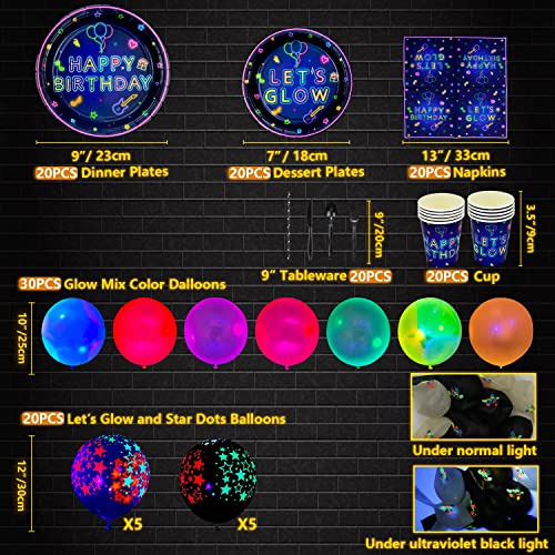 230 Piezas Let?s Glow Neon Party Supplies Glow Party Vajilla