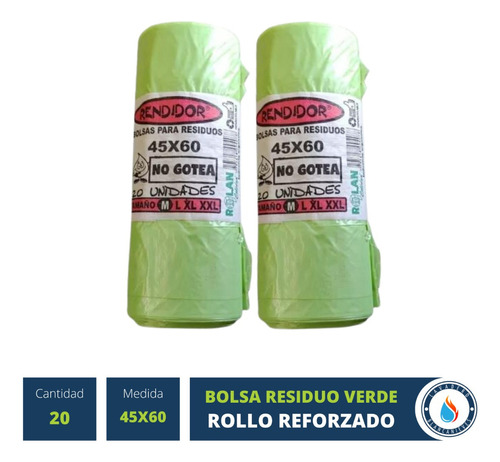 100 Bolsas Residuo Consorcio Verde 45x60 Rollo No Gotea 