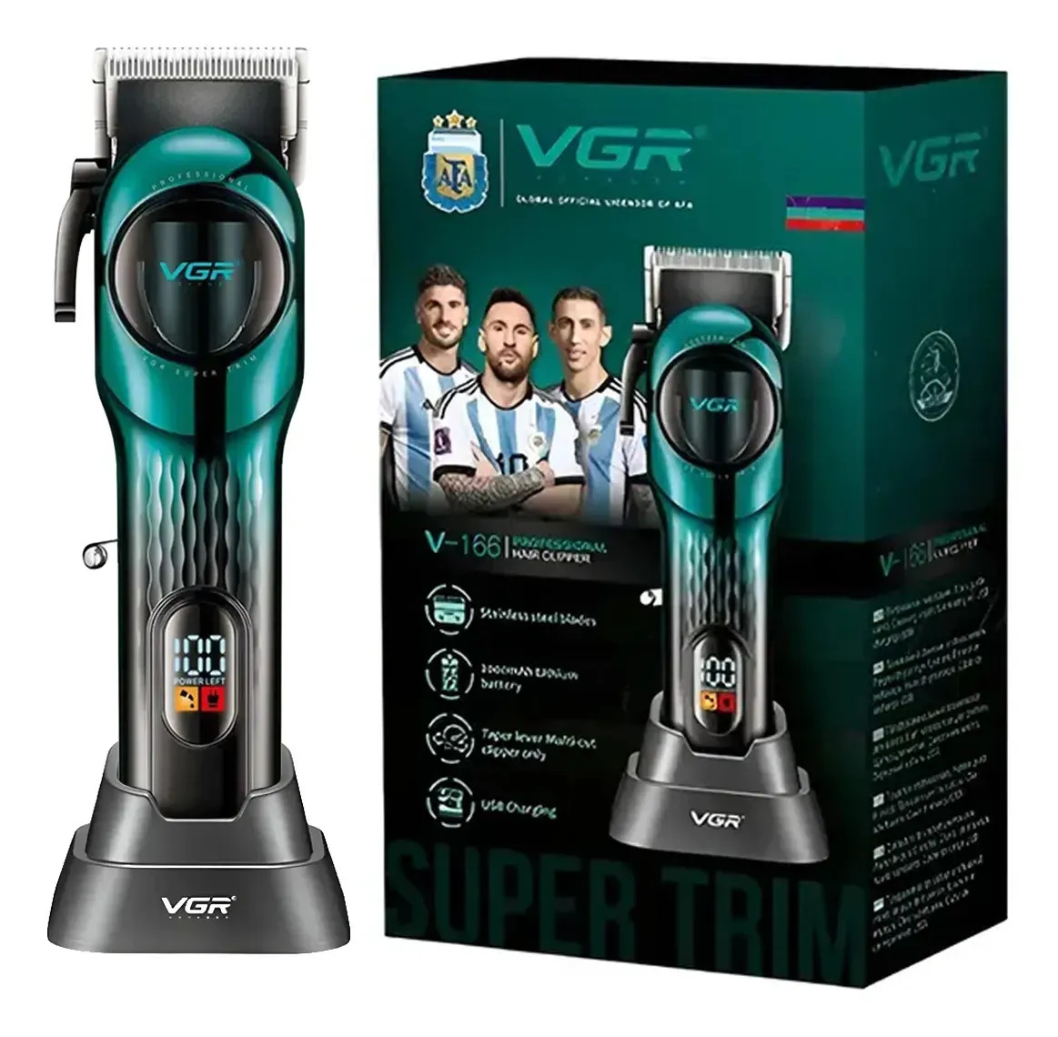 Maquina Cortar Pelo Clipper Inalambrica 200m Vgr V-166 Usb Color Verde