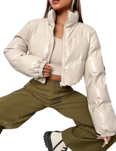 Campera Puffer De Eco Cuero Corta Dama White 