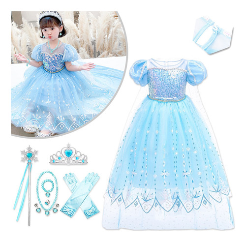 Disfraz Vestido Princesa Fiesta Niña Frozen Elsa + Accesorio