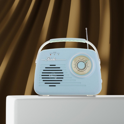 Radio Portátil De Diseño Retro, Material Pp, Azul