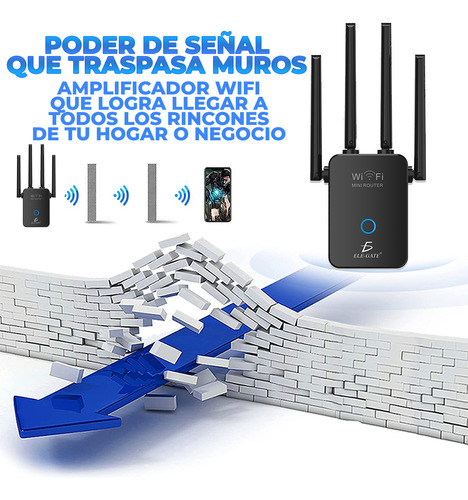 Repetidor Wifi 2.4g Amplificador Señal 1200mbps 110/230v Wps Mini Router Color Negro Ele-Gate