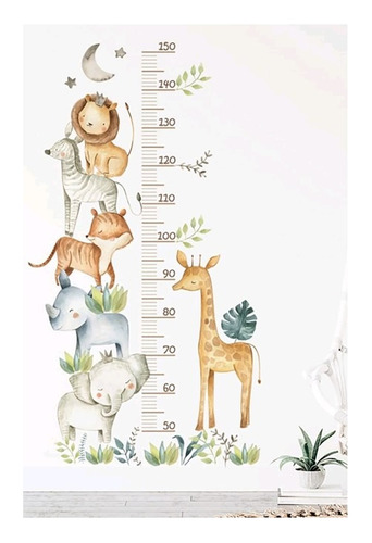 Vinil Decorativo Estatura Cuarto Bebe Niños Animales Selva