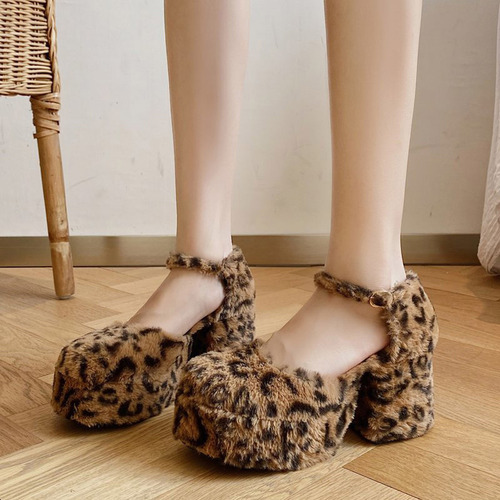 O Zapatos De Tacón Alto Para Mujer, Estilo Leopardo, Punta R