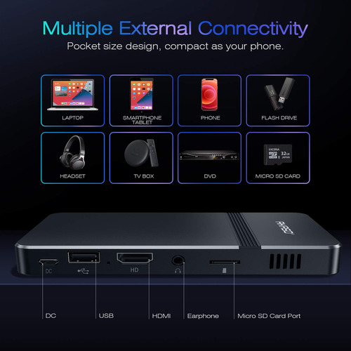 Mini Projetor Akaso De Bolso Dlp 1080p Hdmi Wifi 150