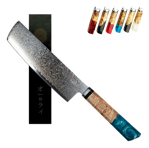 Cuchillo Nakiri Chef Damasco Japonés Profesional C/funda Inc Color Verde Turquesa