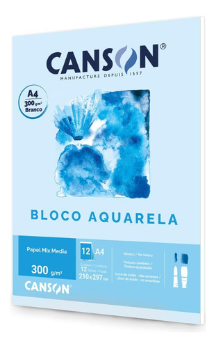 Bloco Papel Canson Aquarela 300g A4 Bloco C/12flsm