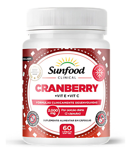 Kit 3 Un - Cranberry + Vitamina C + Vitamina E - Sunfood Sabor Sem