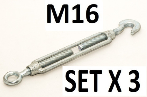 Tensor De Acero Galvanizado Ojo-gancho M16 16mm Set X 3u