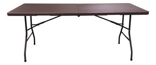 Mesa Plegable De Plástico Simil Ratan 180 Cm Color Café