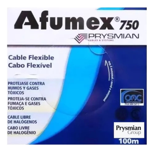 Cable Unipolar Libre Halogeno Afumex 2.5mm Celeste X Rollo