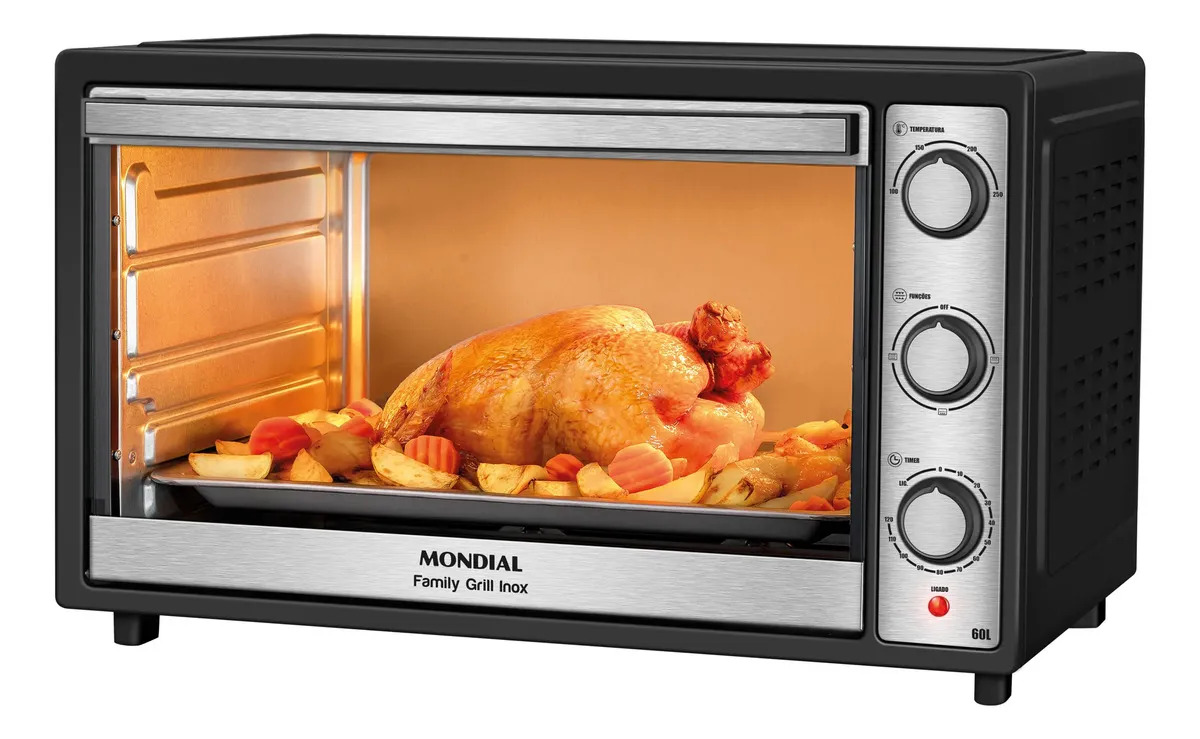 Forno Elétrico 60L Family Grill Inox Mondial Preto/Inox 1800W FRN-60-BI