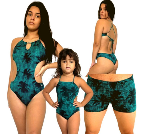 Kit Família | Maiô Mãe E Filha E Sunga Box Pai Box Shortinho