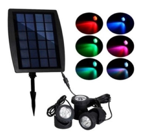 Pincho Solar Para Jardin 3 Focos Luz Led Rgb Sumergible Ip68