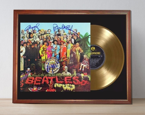 The Beatles Sgt Pepper's Tapa Lp Firmada Disco Oro Enmarcado