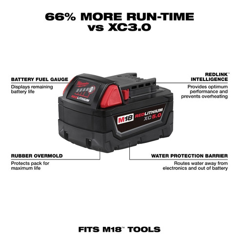 Batería Redlithium 18v Xc 5.0ah Milwaukee M18 Blister