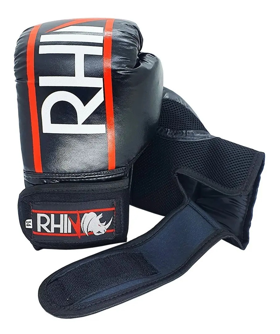 Luva De Boxe Muaythai Rhino Profissional Tamanho 12oz - Boxing Treino Saco de pancada Academia Competição Mão Força Unissex Cor Preto · foto 2