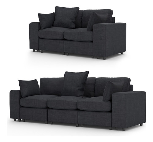 Juego De Sala 3-2 Plus | Sofá 3p + Loveseat + Pillow Pack | Gris Oscuro