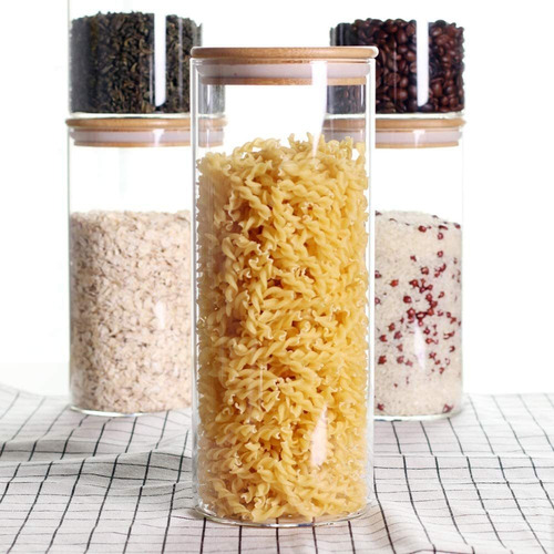 Juego De 5 Recipientes De Cocina Apilables Con Tapa De Bambú