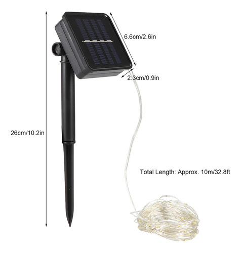 Cadena Led De 10 M/32,8 Pies, 100 Led, Cable De Cobre Solar