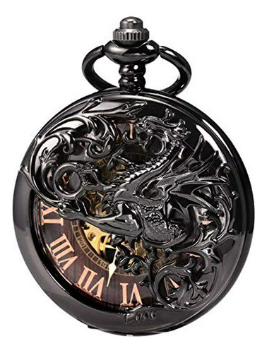 Reloj De Bolsillo Mecánico De Dragón Antiguo Treeweto Con Ca